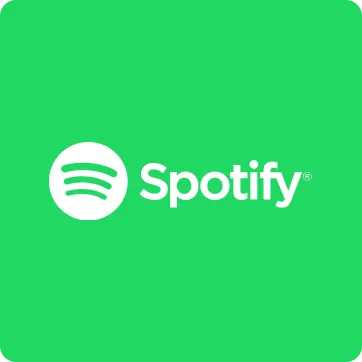 Spotify logo with white text and circular icon on green background.
